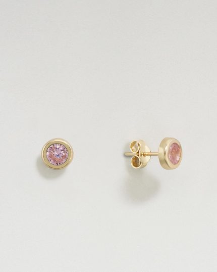 Pembe Zirkon Taşlı Altın Küpe