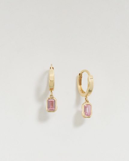 Pembe Zirkon Taşlı Altın Küpe